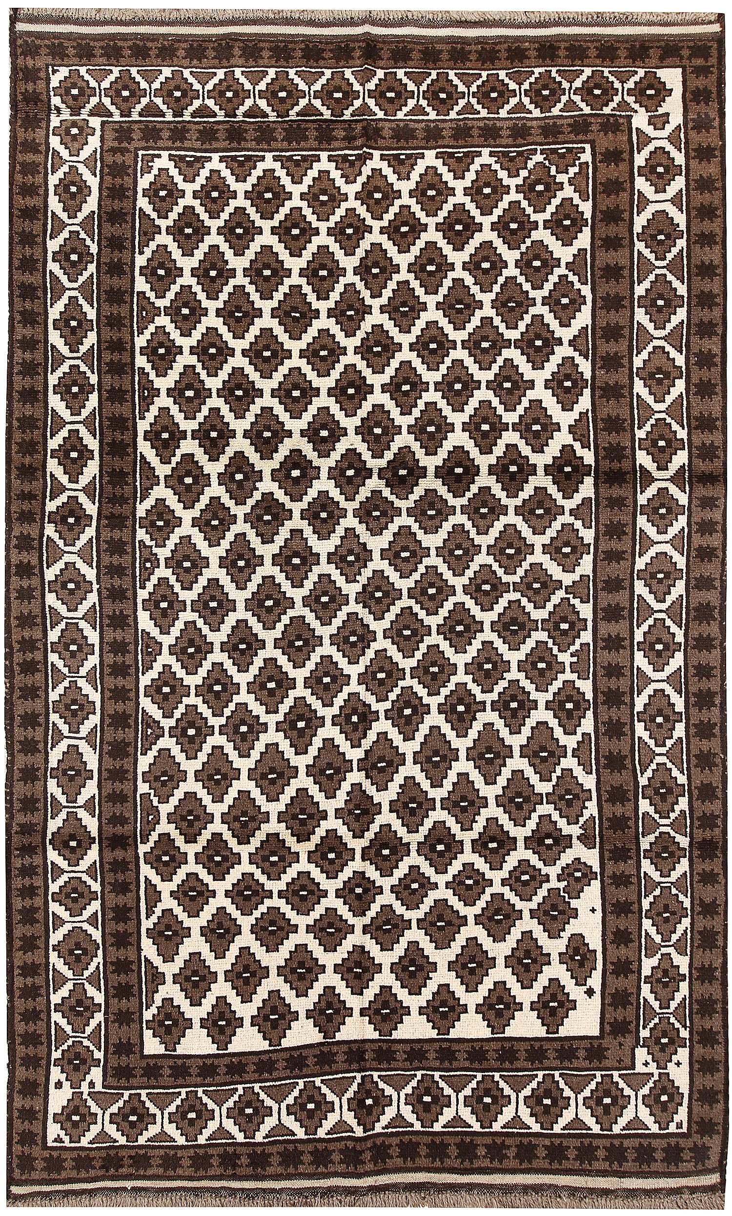 5' 6" X 8' Ivory Handmade Natural Taimani Carpets Afghan Rectangular