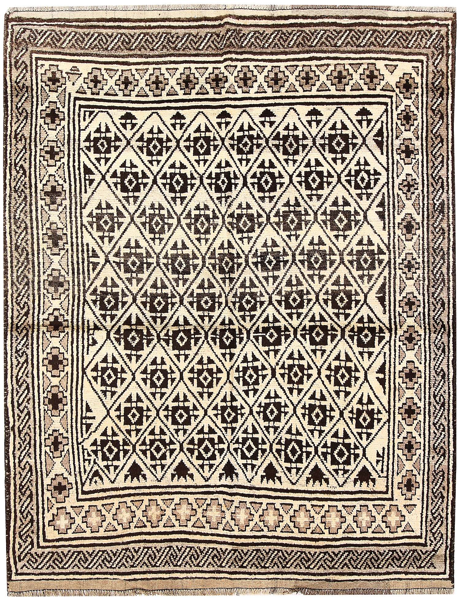 Ivory Handmade Natural Taimani Carpets Afghan Rectangular