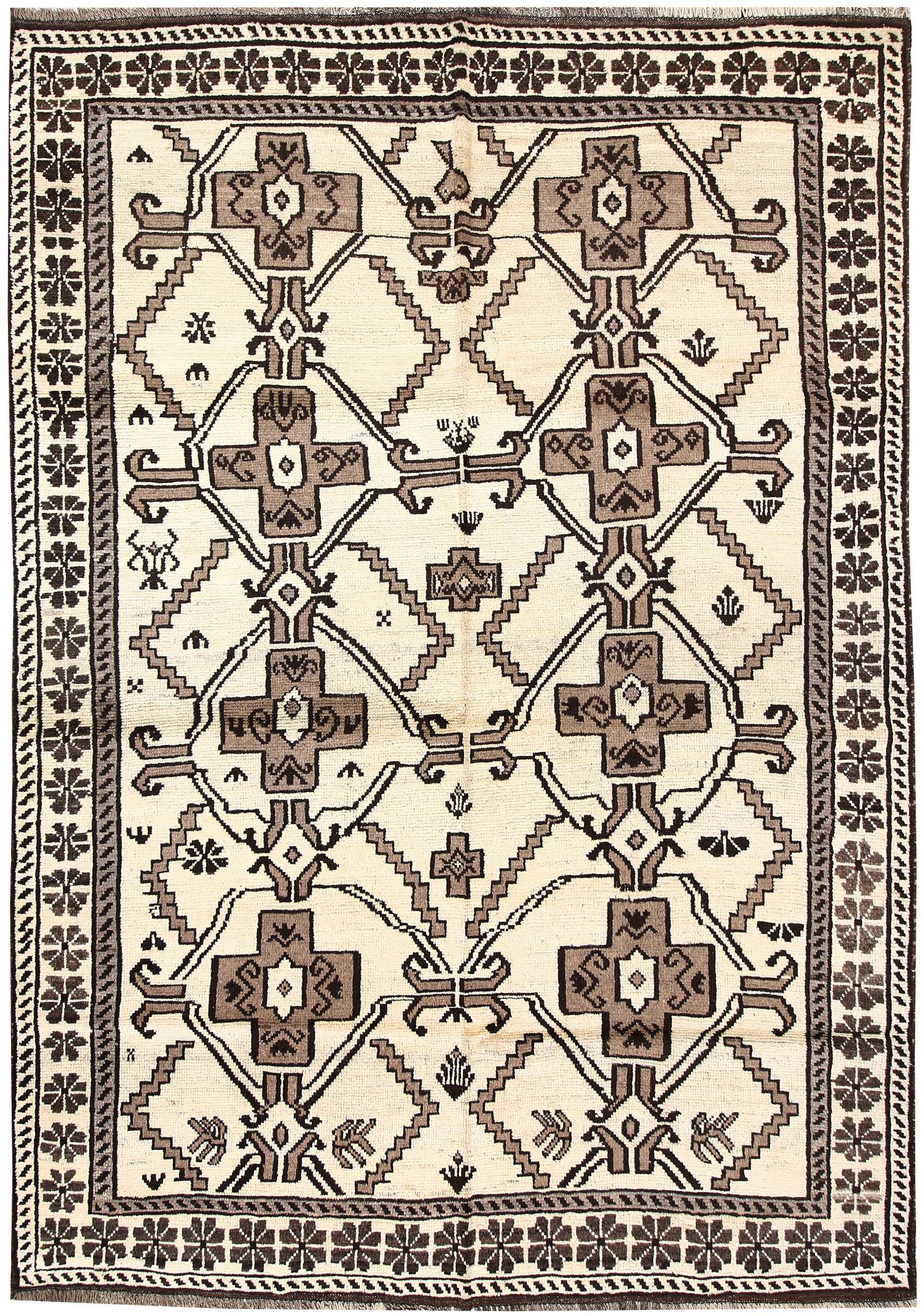 6' x 9' Ivory Handmade Natural Taimani Carpets Afghan Rectangular