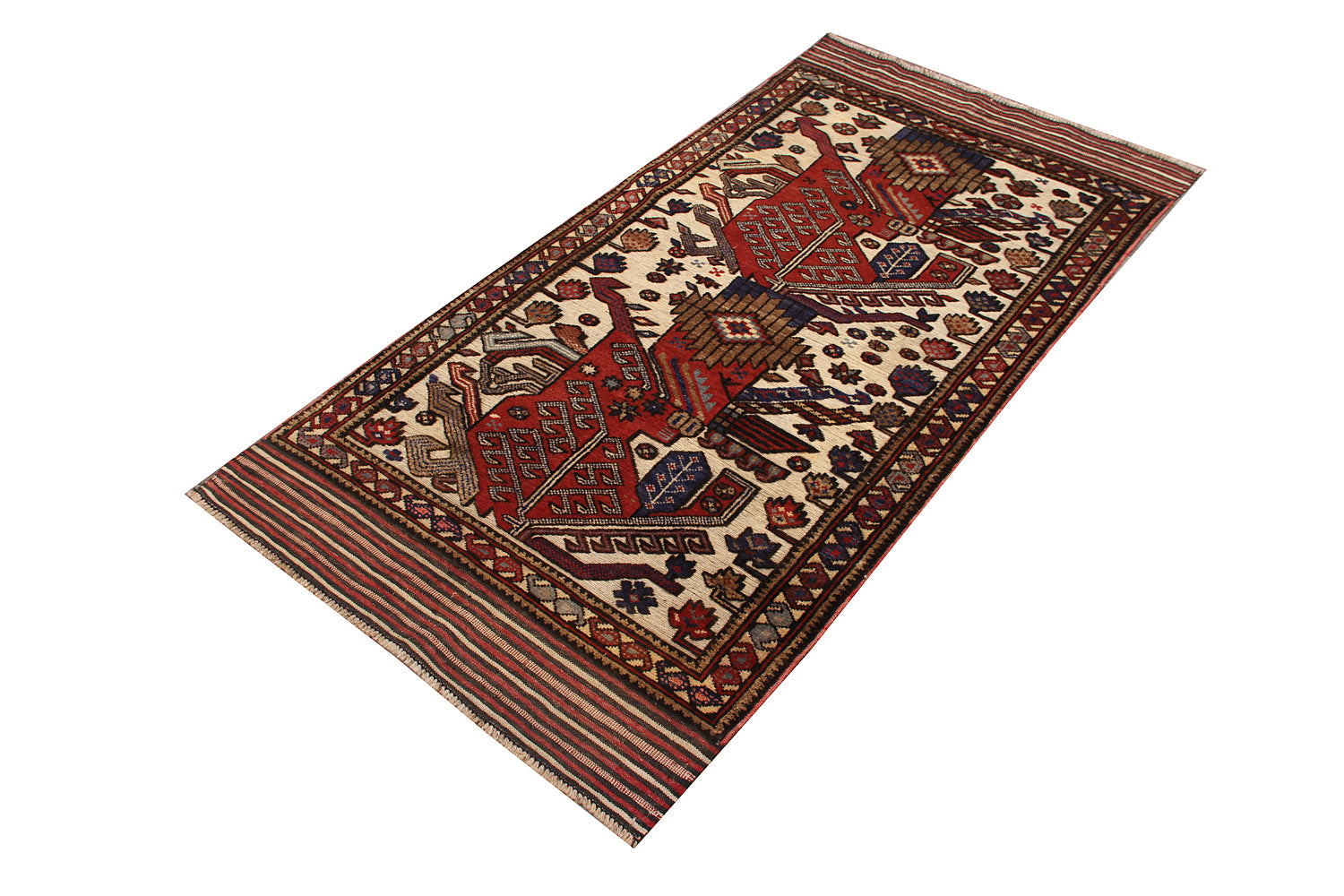 3' X 5' Ivory Handmade Berjista Afghan Rug Rectangular