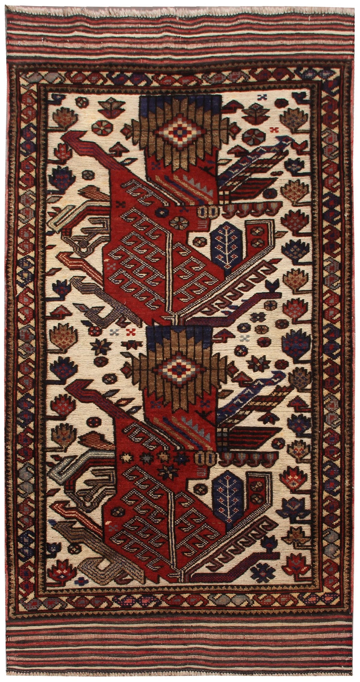 3' X 5' Ivory Handmade Berjista Afghan Rug Rectangular