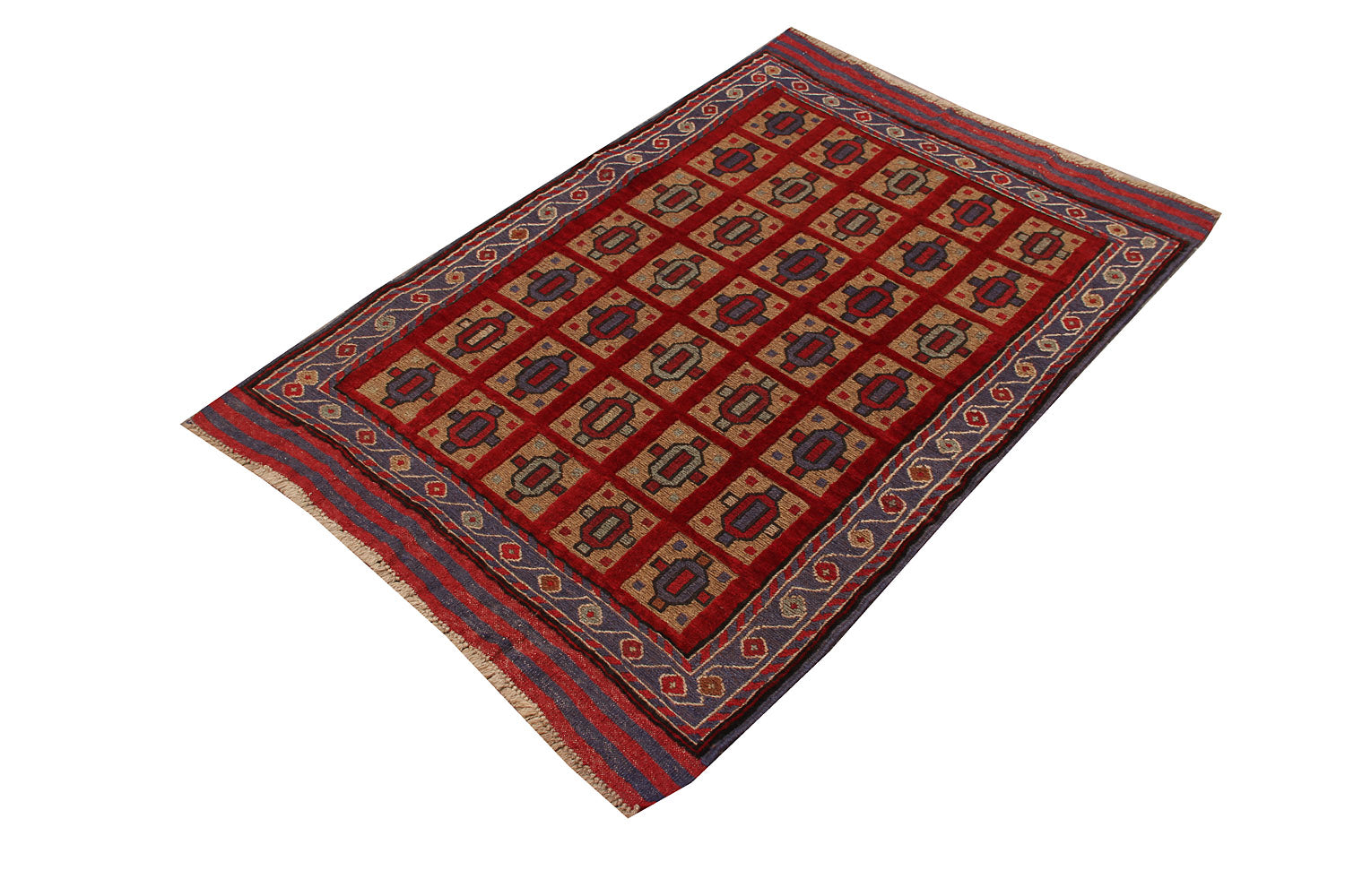3' X 4' Red Handmade Berjista Afghan Rug Rectangular