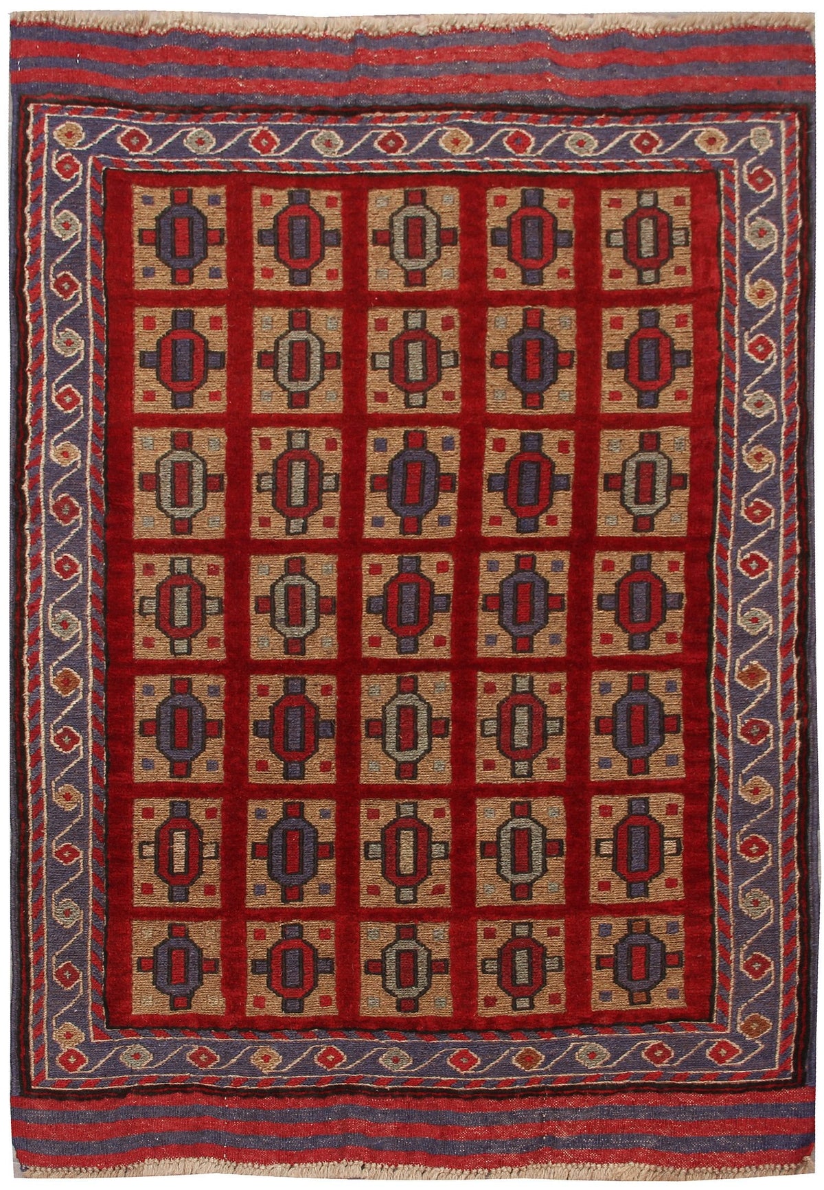 3' X 4' Red Handmade Berjista Afghan Rug Rectangular