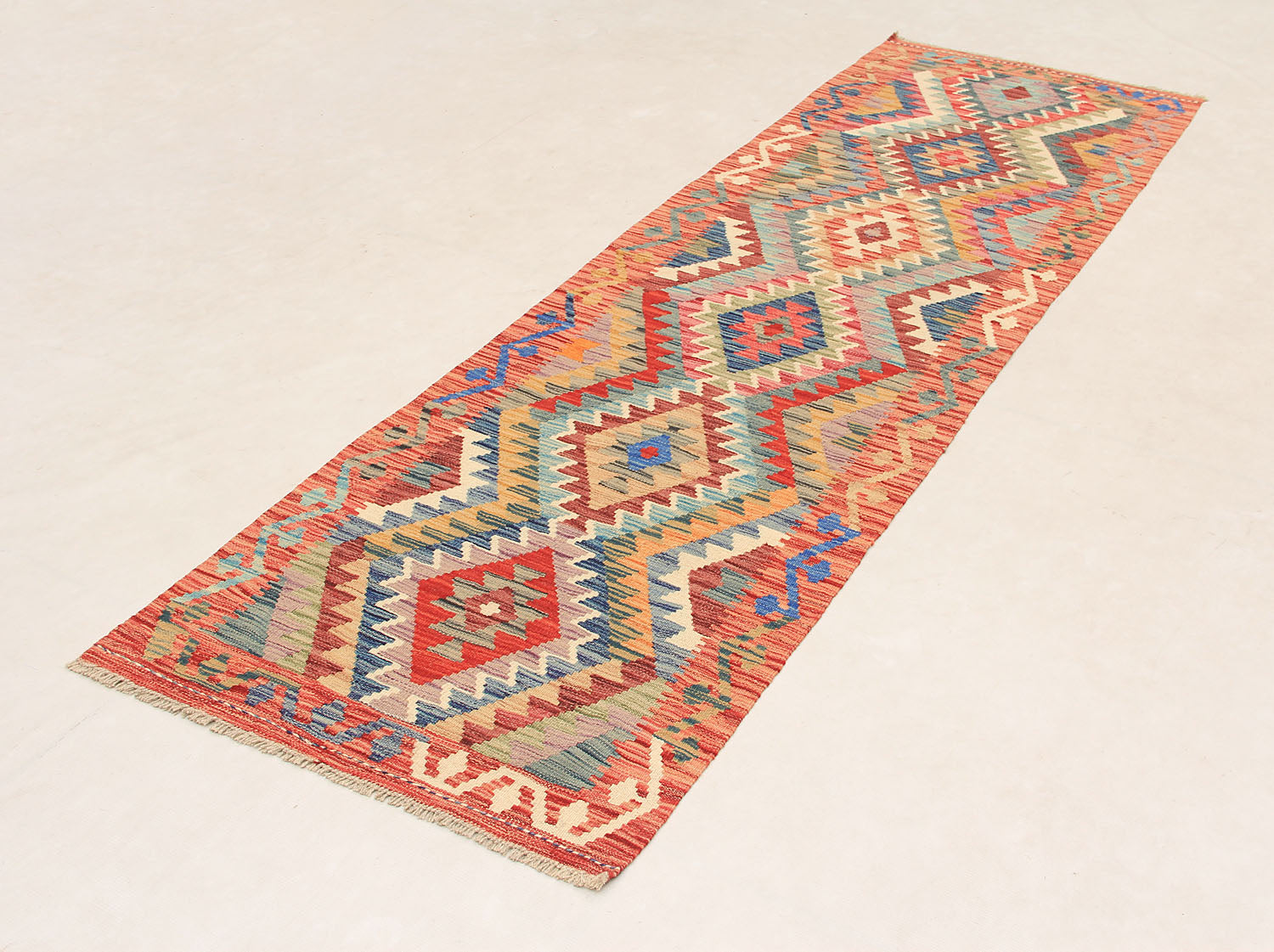 3' X 8' Multy Handmade Veggie Dye Kilim Rug Runner