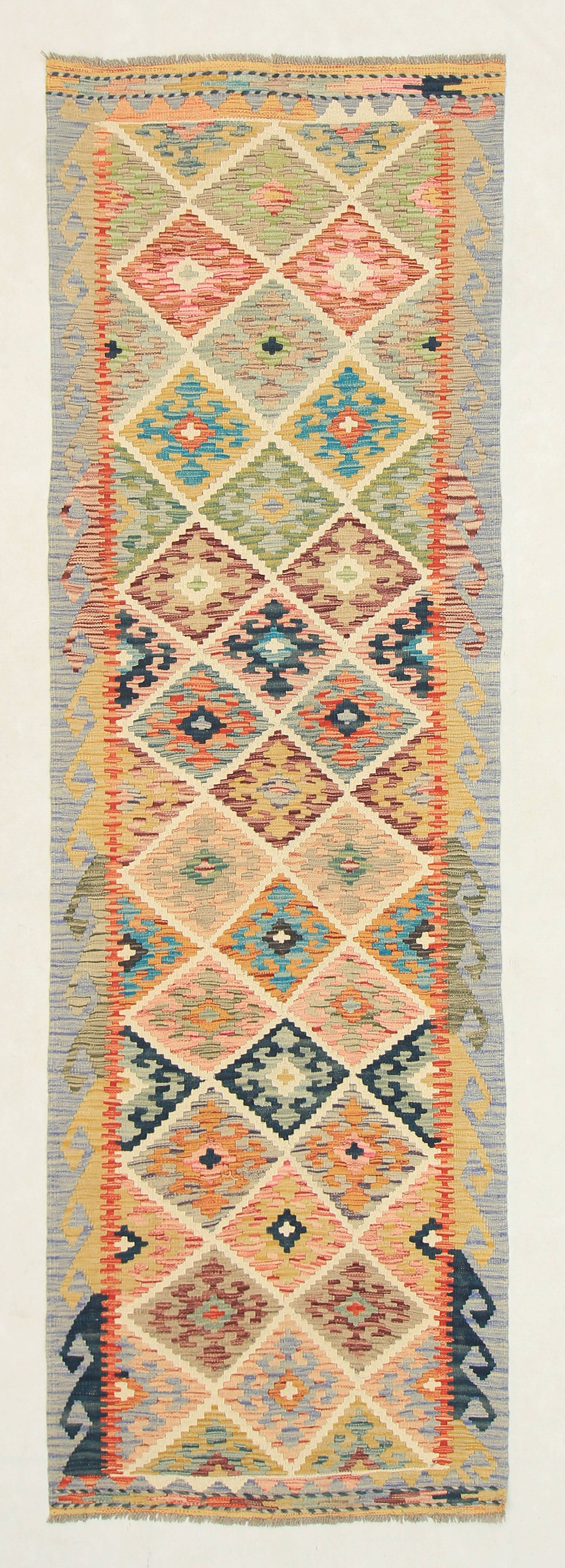 2' 6" X 9' Multy Handmade Veggie Dye Kilim Rug Runner