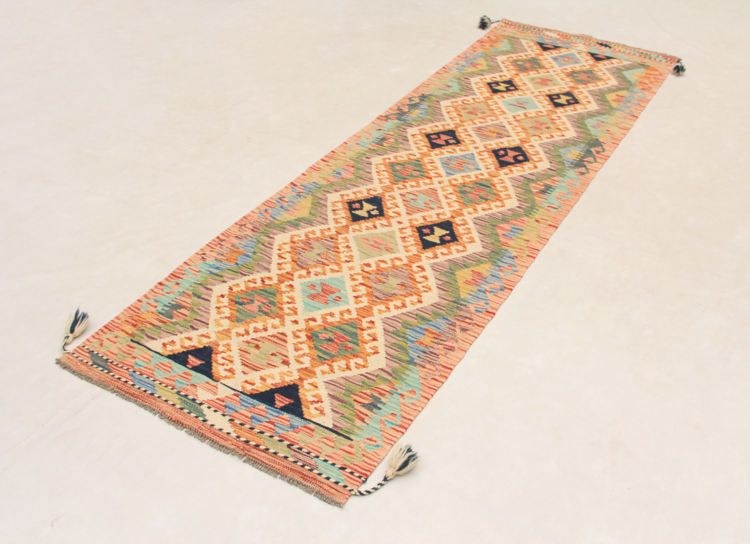 2' 6" X 9' Multy Handmade Veggie Dye Kilim Rug Runner