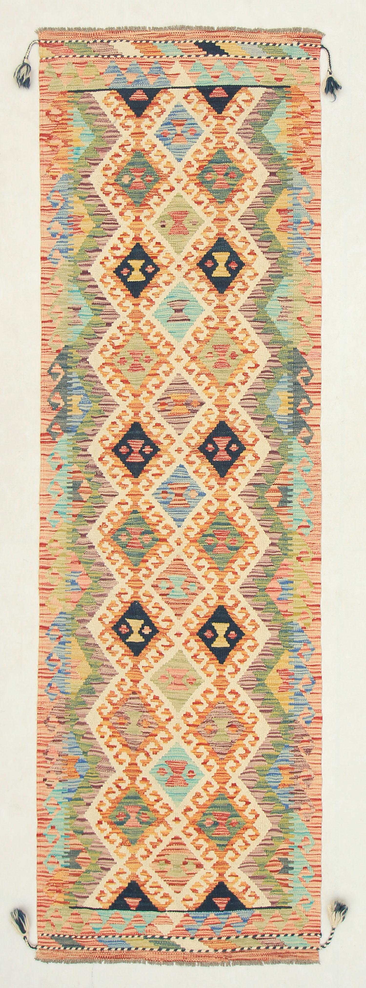 2' 6" X 9' Multy Handmade Veggie Dye Kilim Rug Runner