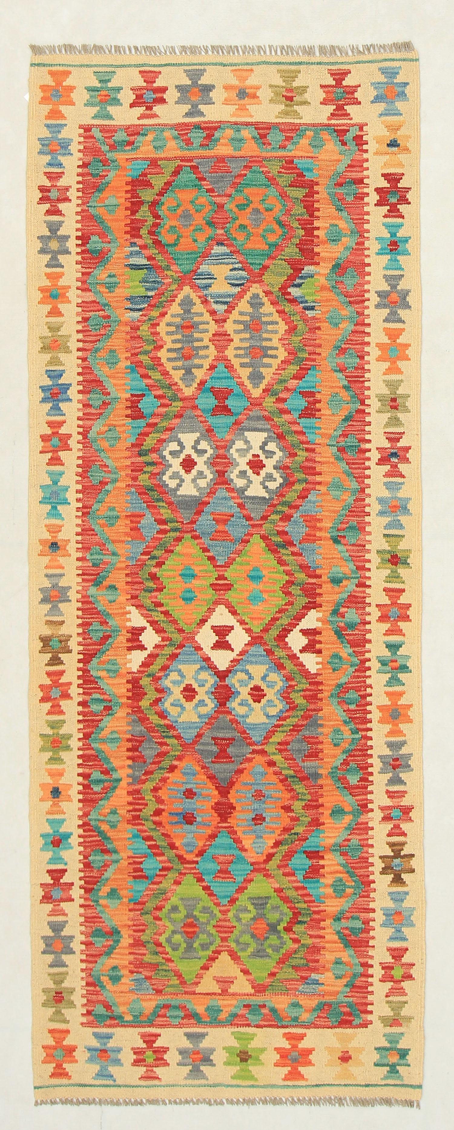 2' 6" X 7' 6" Multy Handmade Veggie Dye Kilim Rug Runner