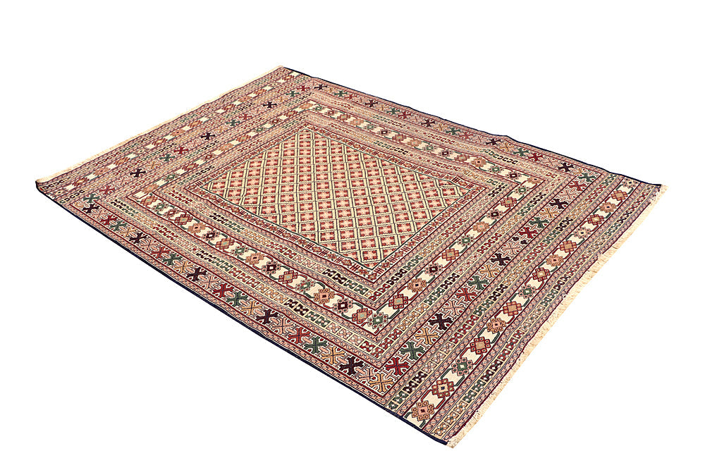 4' 6" x 6' 6 L.brown Handmade Biljik Maliki Kilim Wool Rug Rectangular