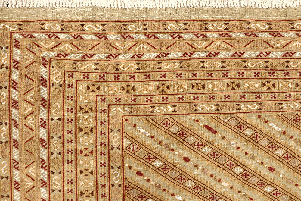 L.brown Handmade Biljik Maliki Kilim Wool Rug Rectangular