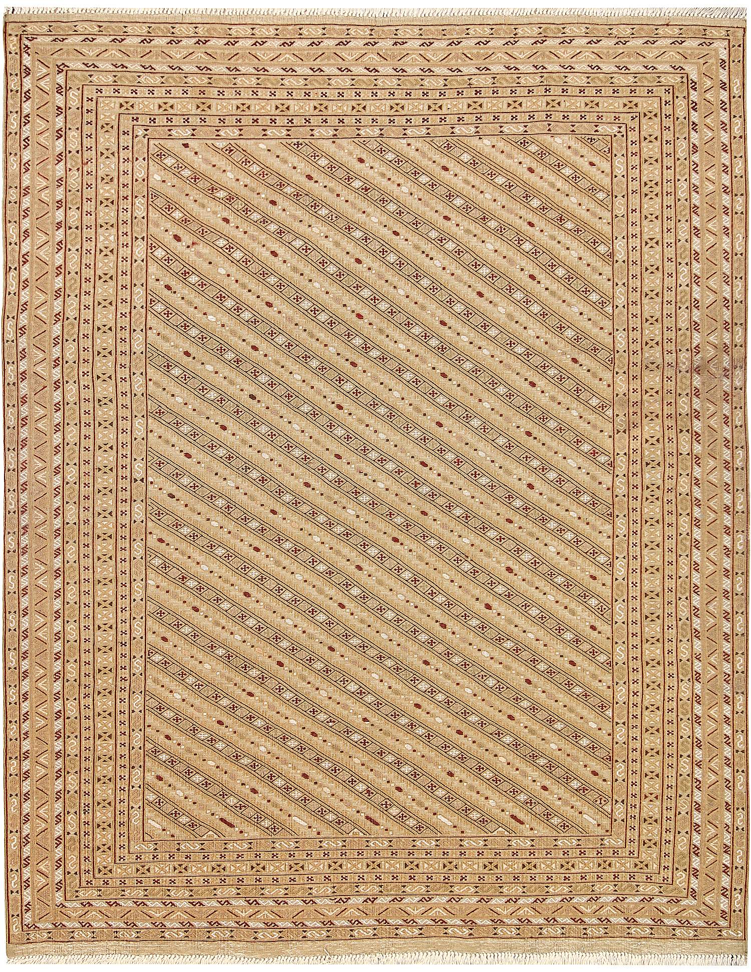 L.brown Handmade Biljik Maliki Kilim Wool Rug Rectangular