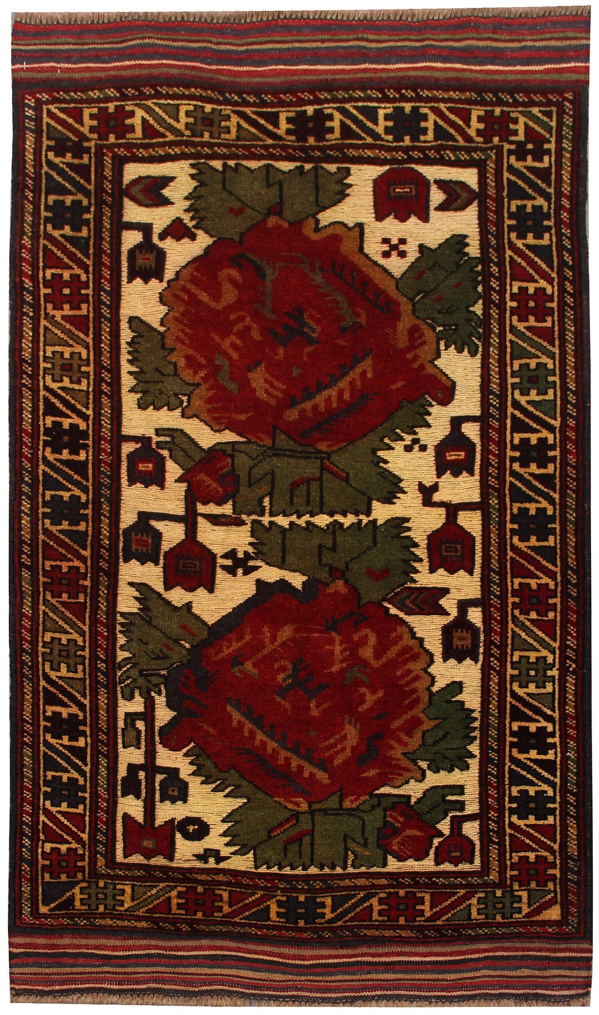 3' x 5' Ivory Handmade Berjista Afghan Rug Rectangular