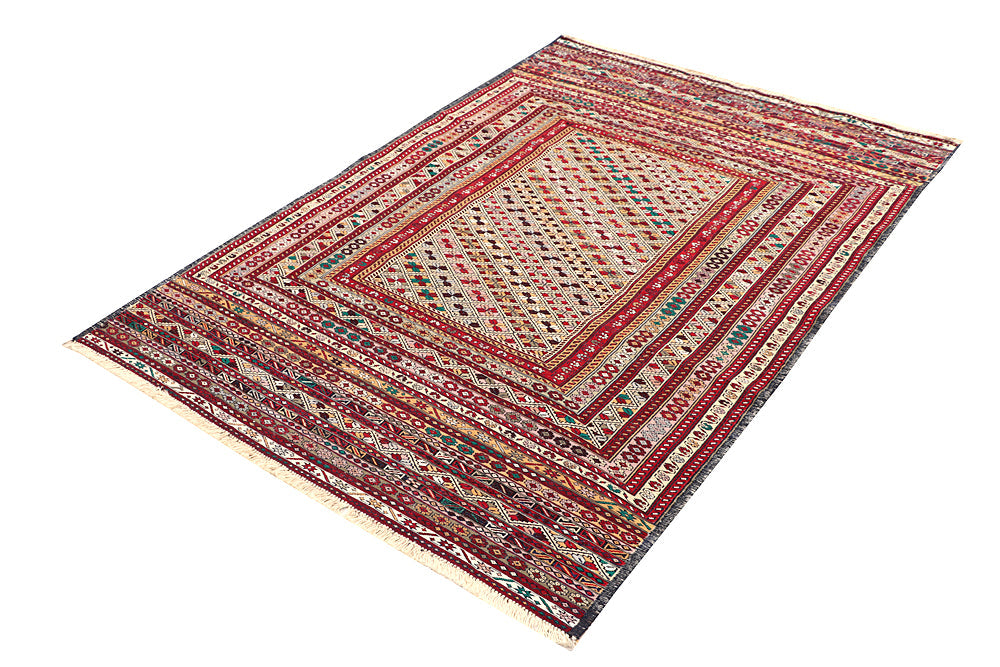 4' 6" x 6' 6 Multy Handmade Biljik Maliki Kilim Wool Rug Rectangular