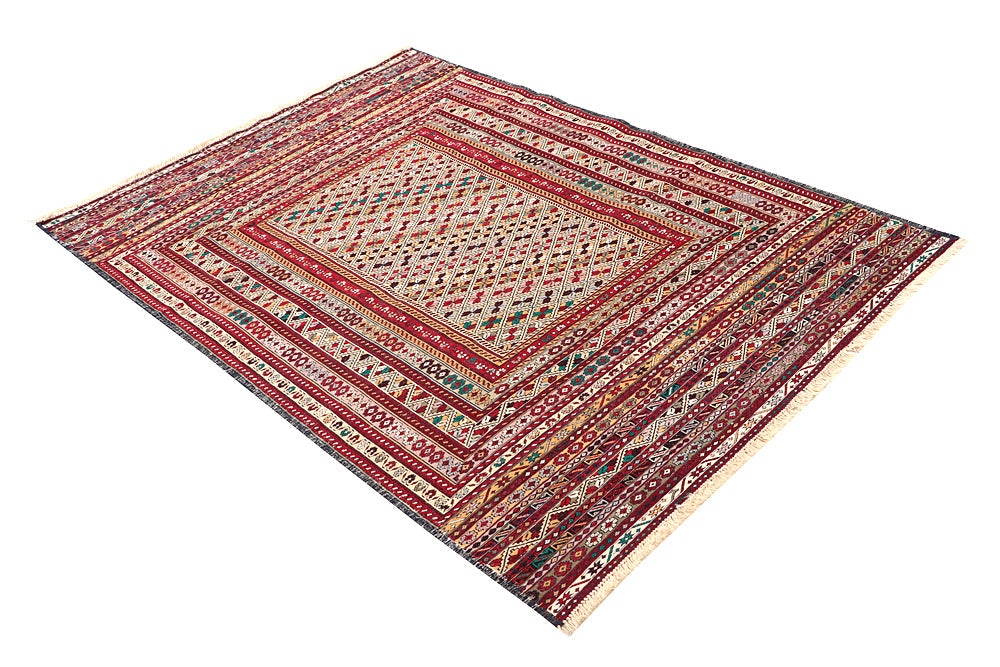 4' 6" x 6' 6 Multy Handmade Biljik Maliki Kilim Wool Rug Rectangular