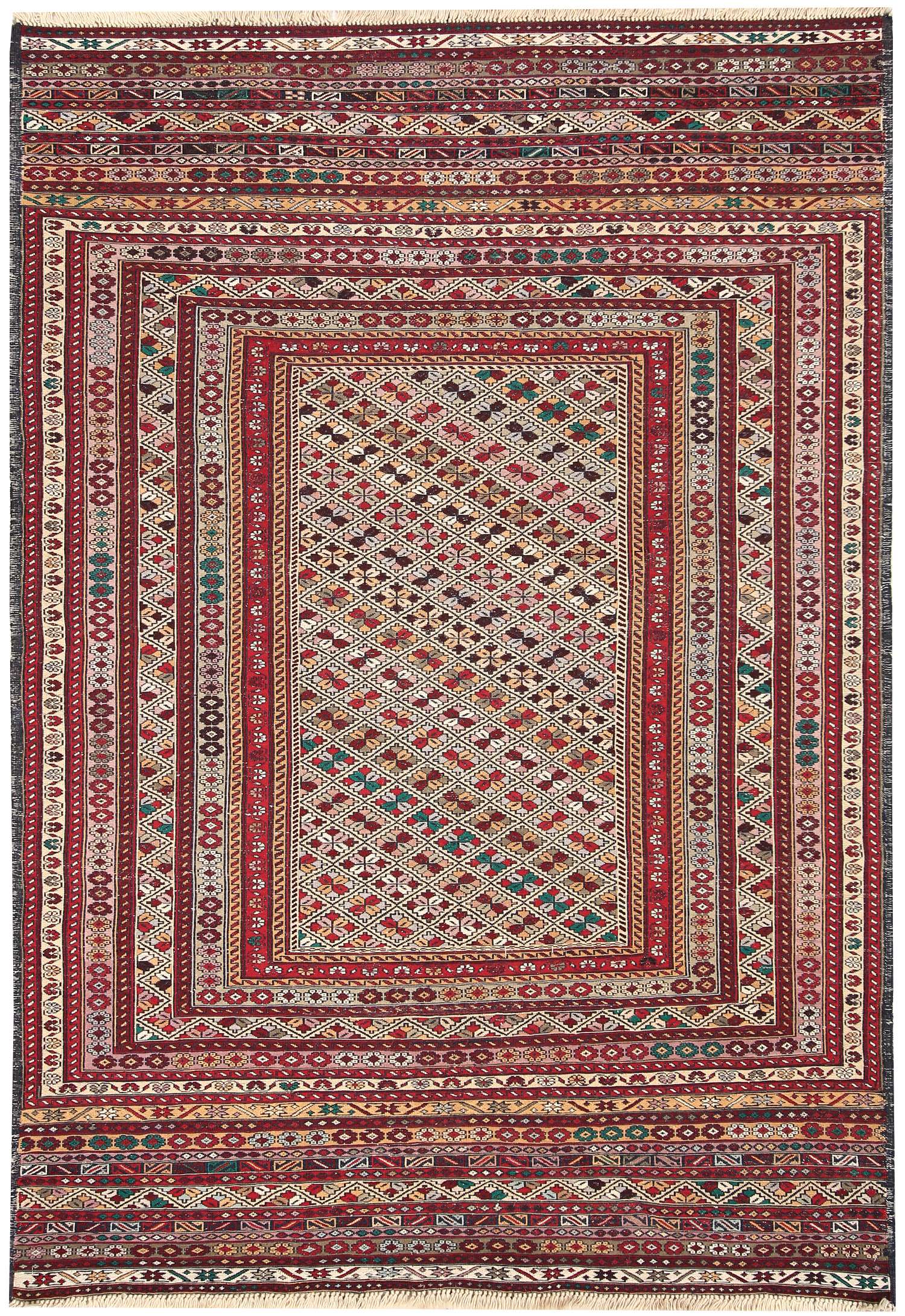 4' 6" x 6' 6 Multy Handmade Biljik Maliki Kilim Wool Rug Rectangular