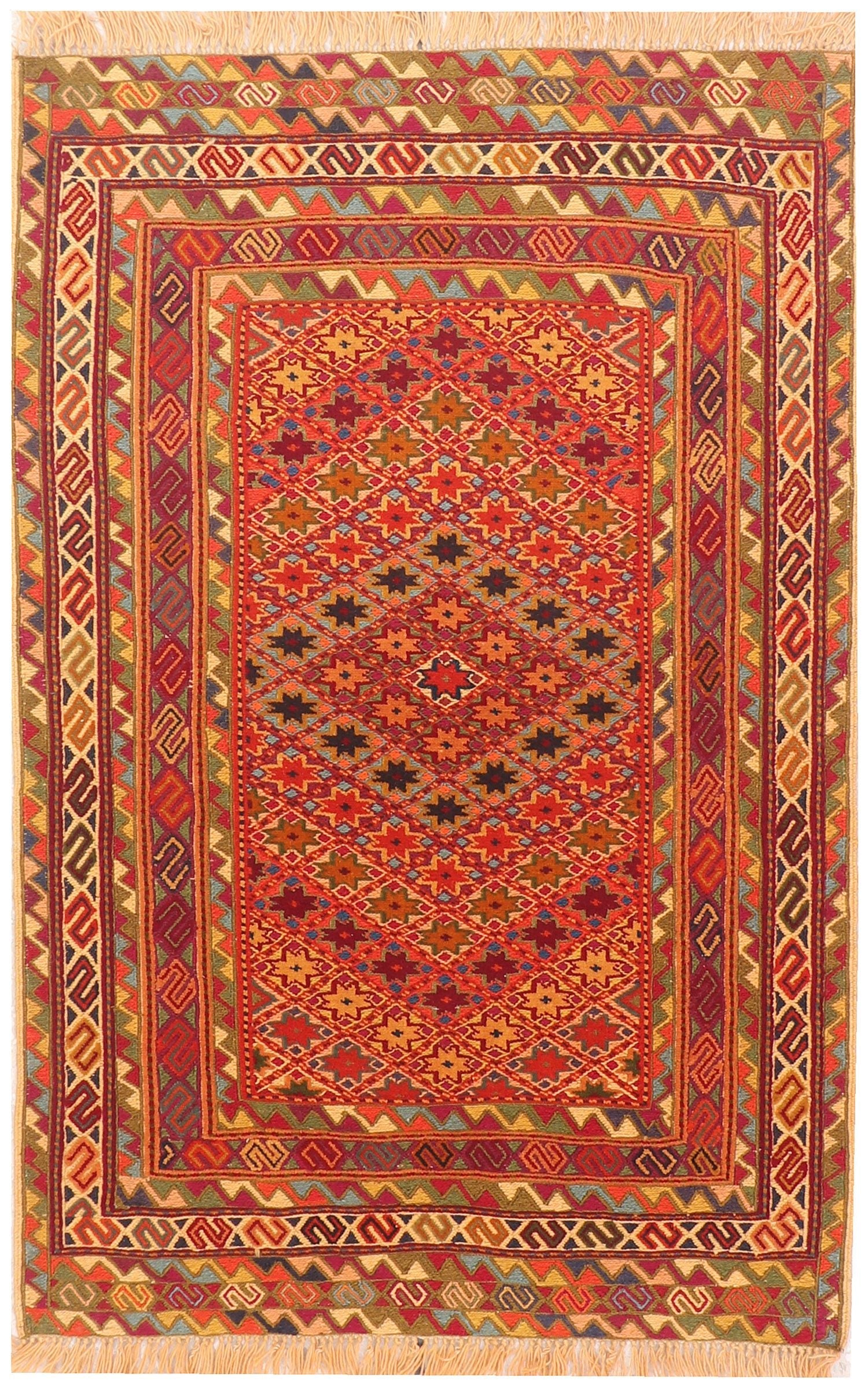 2' 6" x 4' Multy Handmade Nakhunak Afghan Rug Rectangular