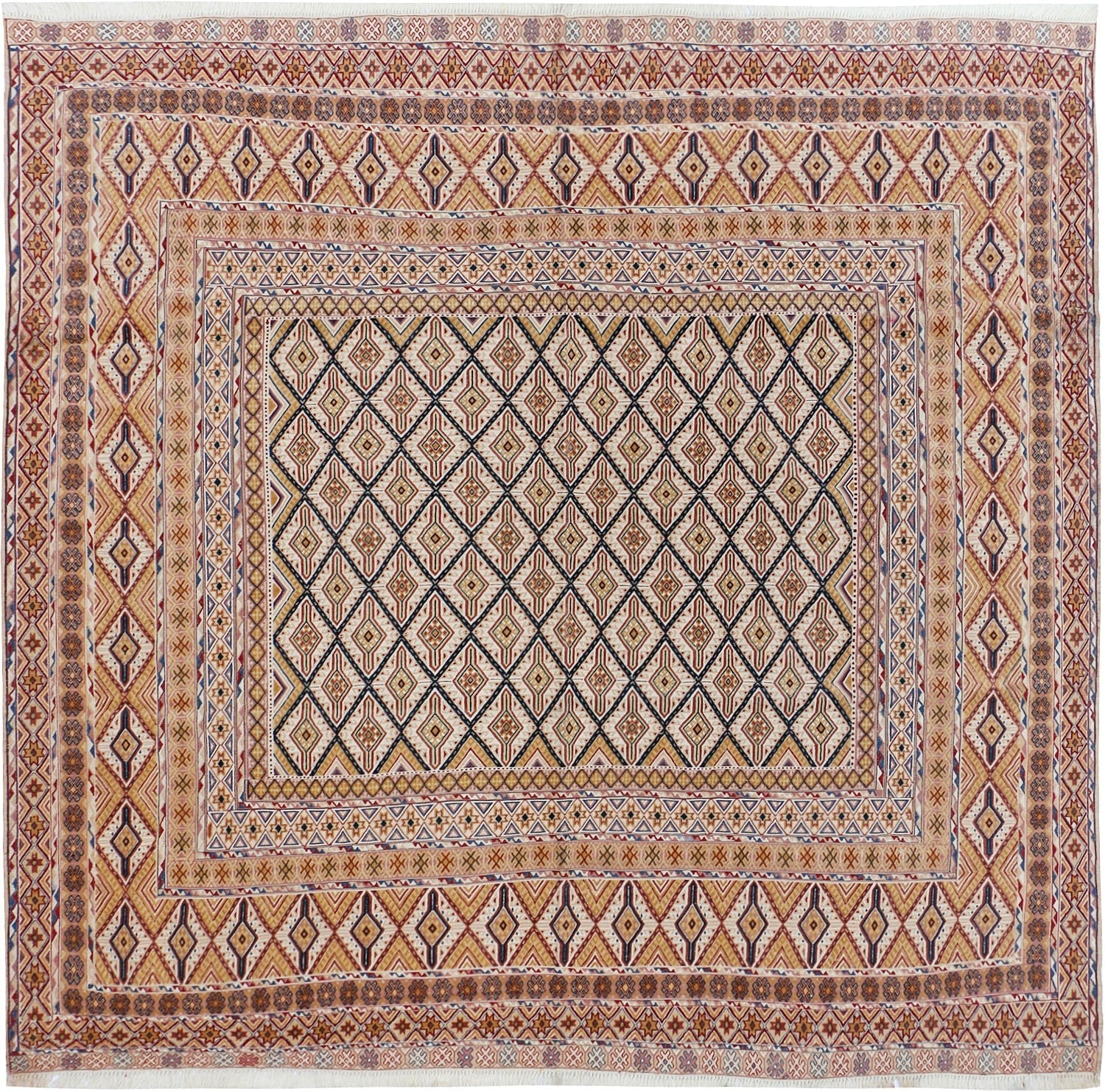 6' 6" X 6' 6" L.brown Handmade Nakhunak Afghan Rug Square