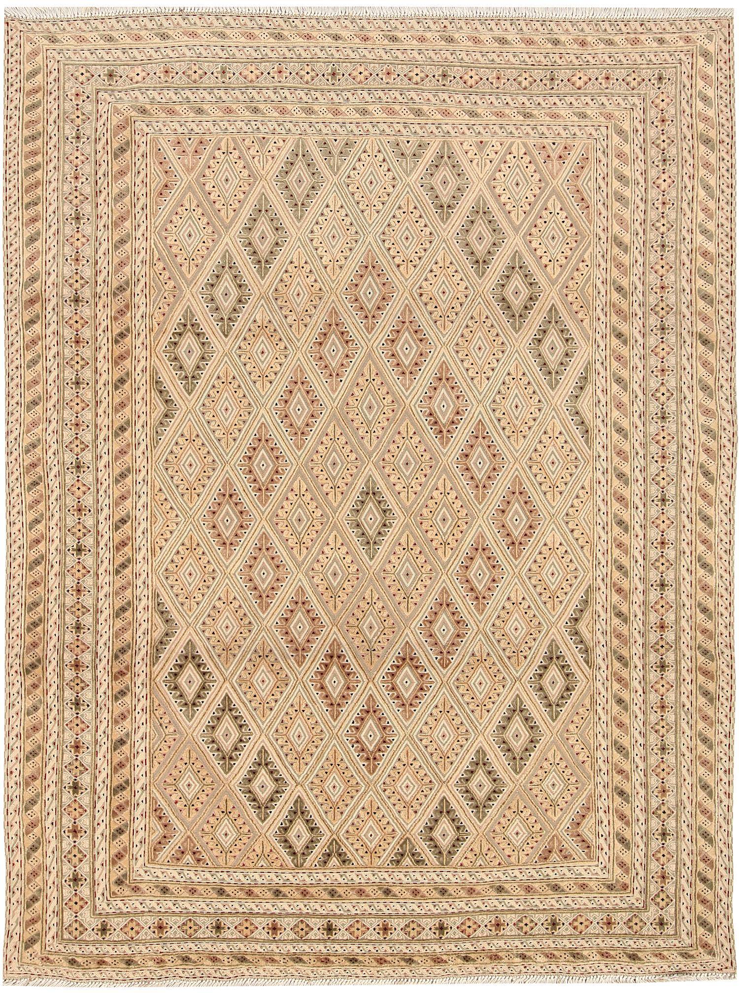 4' 6" x 6' 6 Ivory Handmade Nakhunak Afghan Rug Rectangular