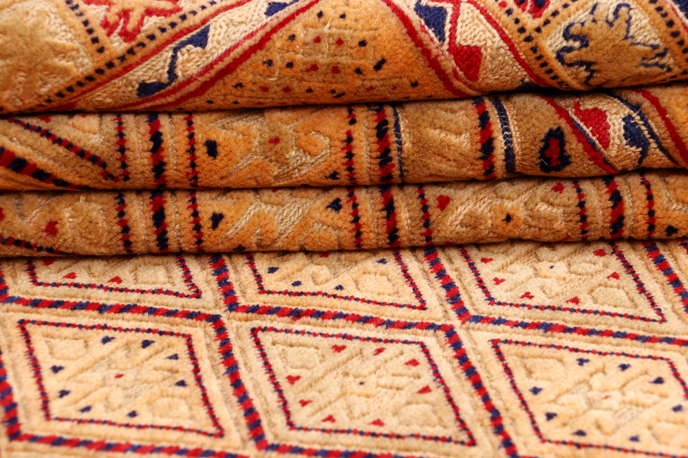 4' 6" x 6' 6 Orange Handmade Nakhunak Afghan Rug Rectangular