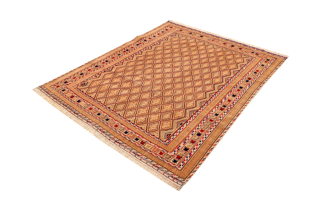 4' 6" x 6' 6 Orange Handmade Nakhunak Afghan Rug Rectangular