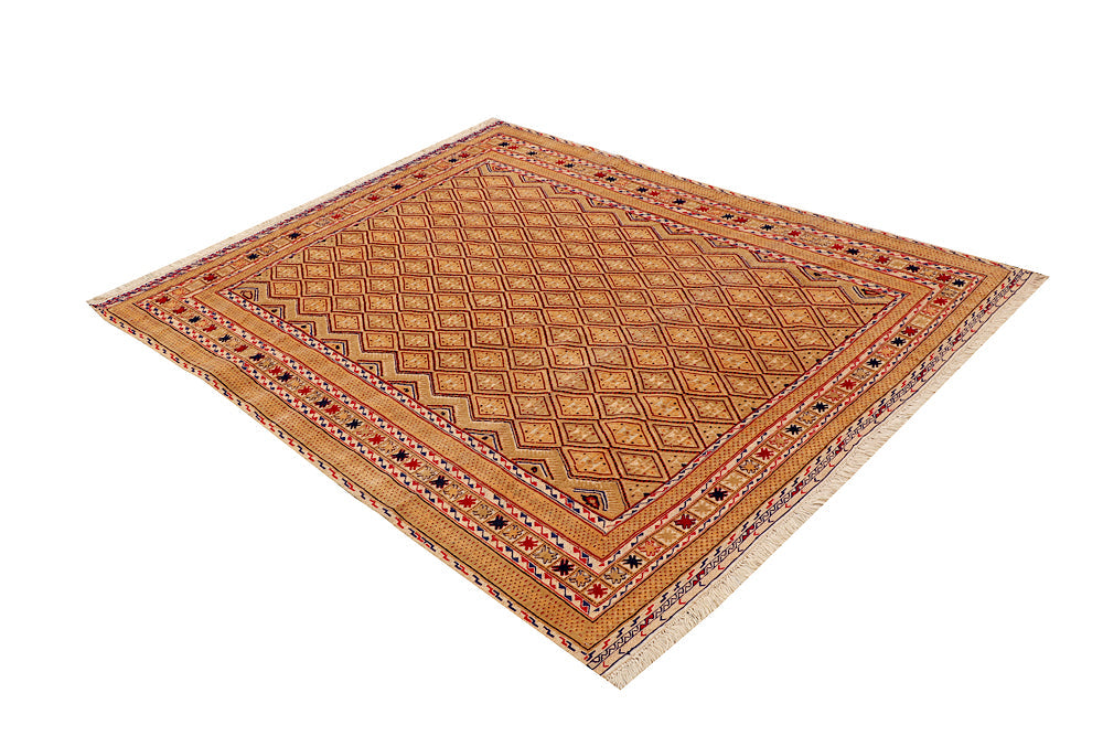 4' 6" x 6' 6 Orange Handmade Nakhunak Afghan Rug Rectangular