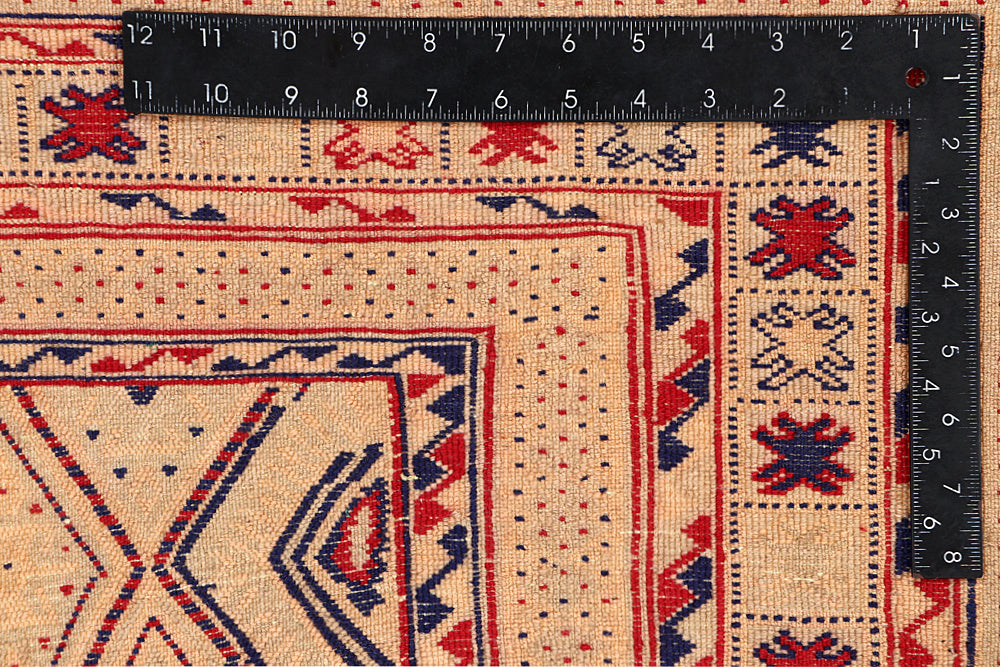 4' 6" x 6' 6 Orange Handmade Nakhunak Afghan Rug Rectangular