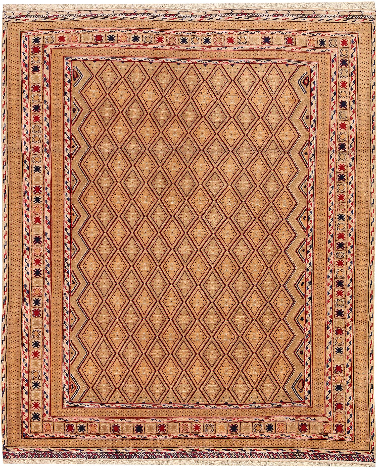 4' 6" x 6' 6 Orange Handmade Nakhunak Afghan Rug Rectangular