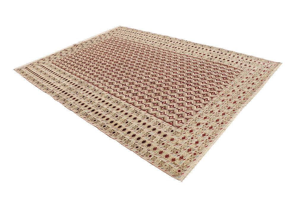6' 6"X 10' Ivory Handmade Nakhunak Afghan Rug Rectangular