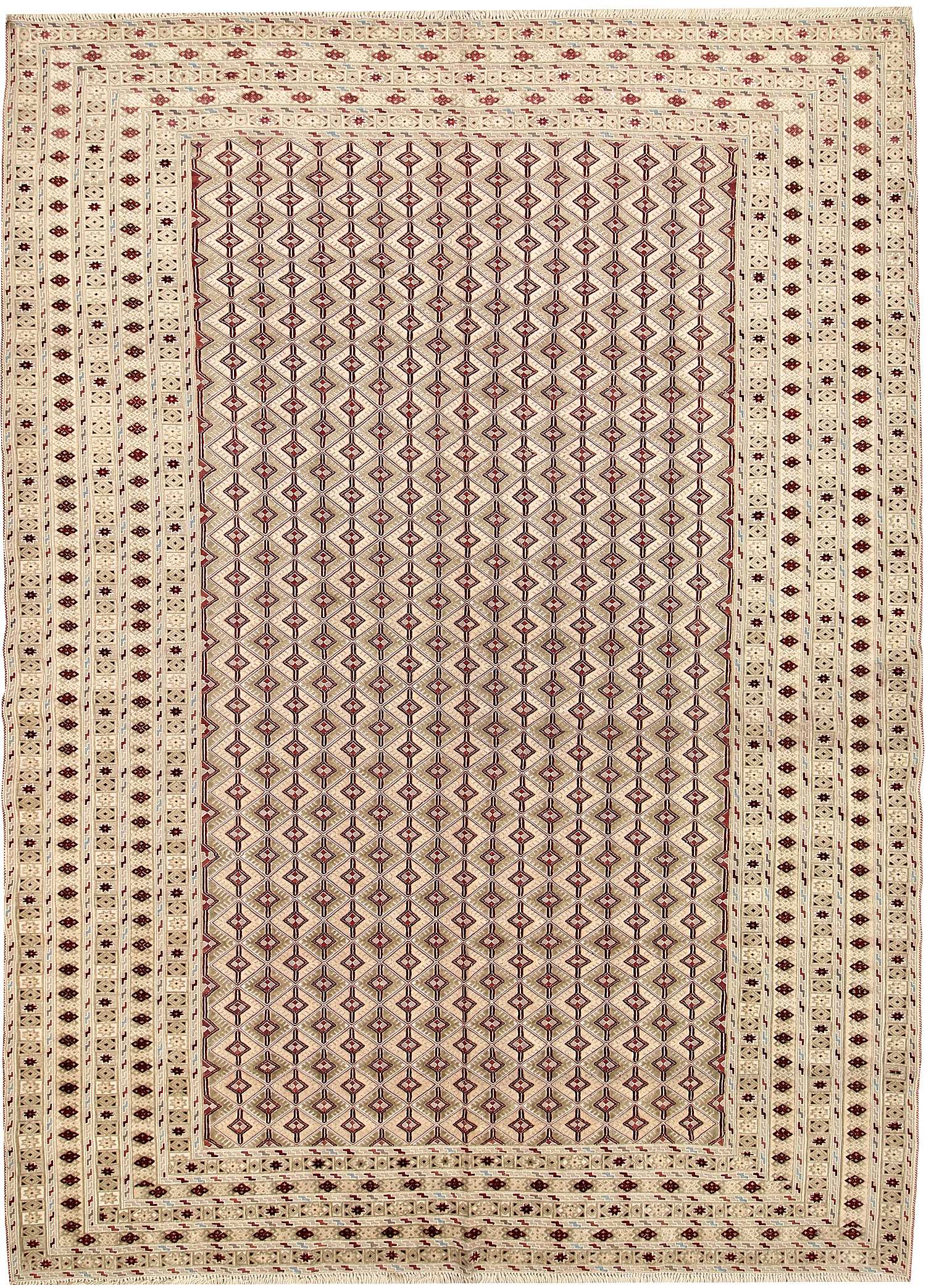 6' 6"X 10' Ivory Handmade Nakhunak Afghan Rug Rectangular
