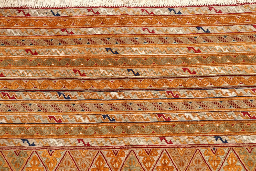 6' 6"X 10' Orange Handmade Nakhunak Afghan Rug Rectangular