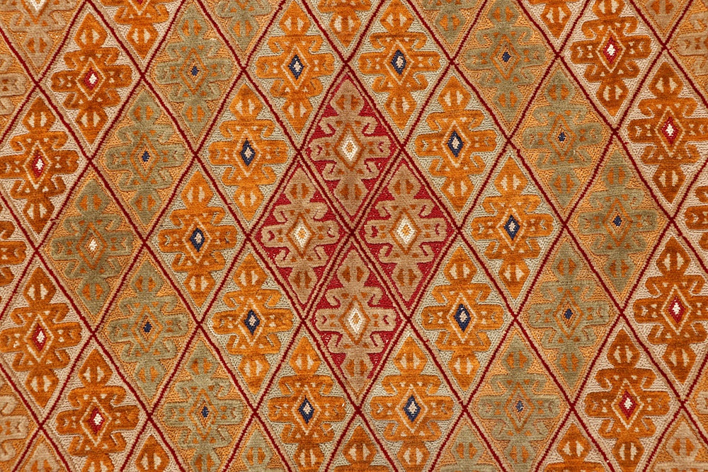 6' 6"X 10' Orange Handmade Nakhunak Afghan Rug Rectangular