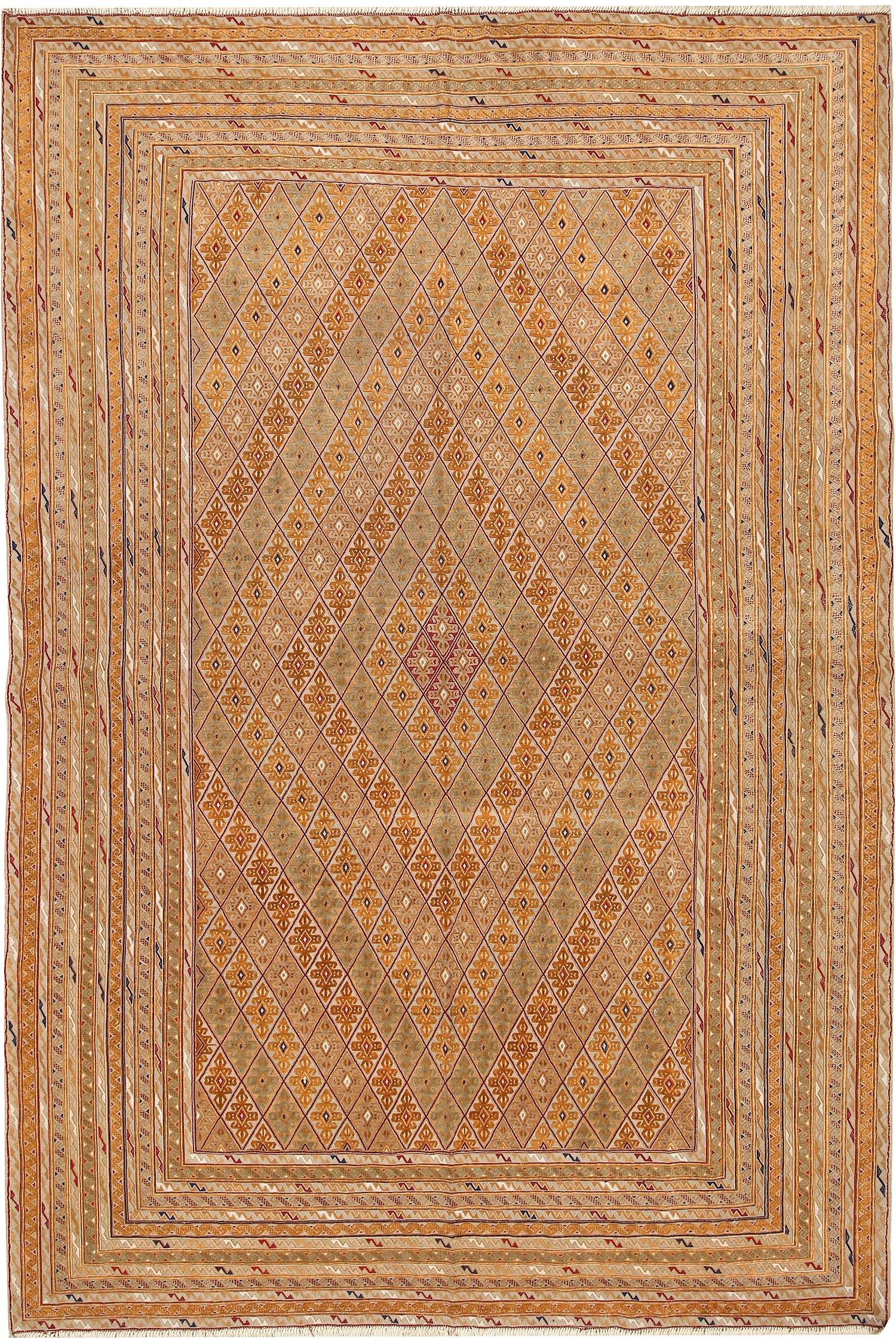 6' 6"X 10' Orange Handmade Nakhunak Afghan Rug Rectangular