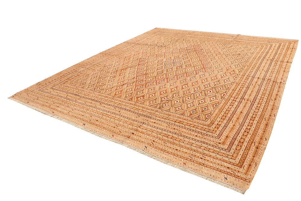 10' X 12' Orange Handmade Nakhunak Afghan Rug Rectangular