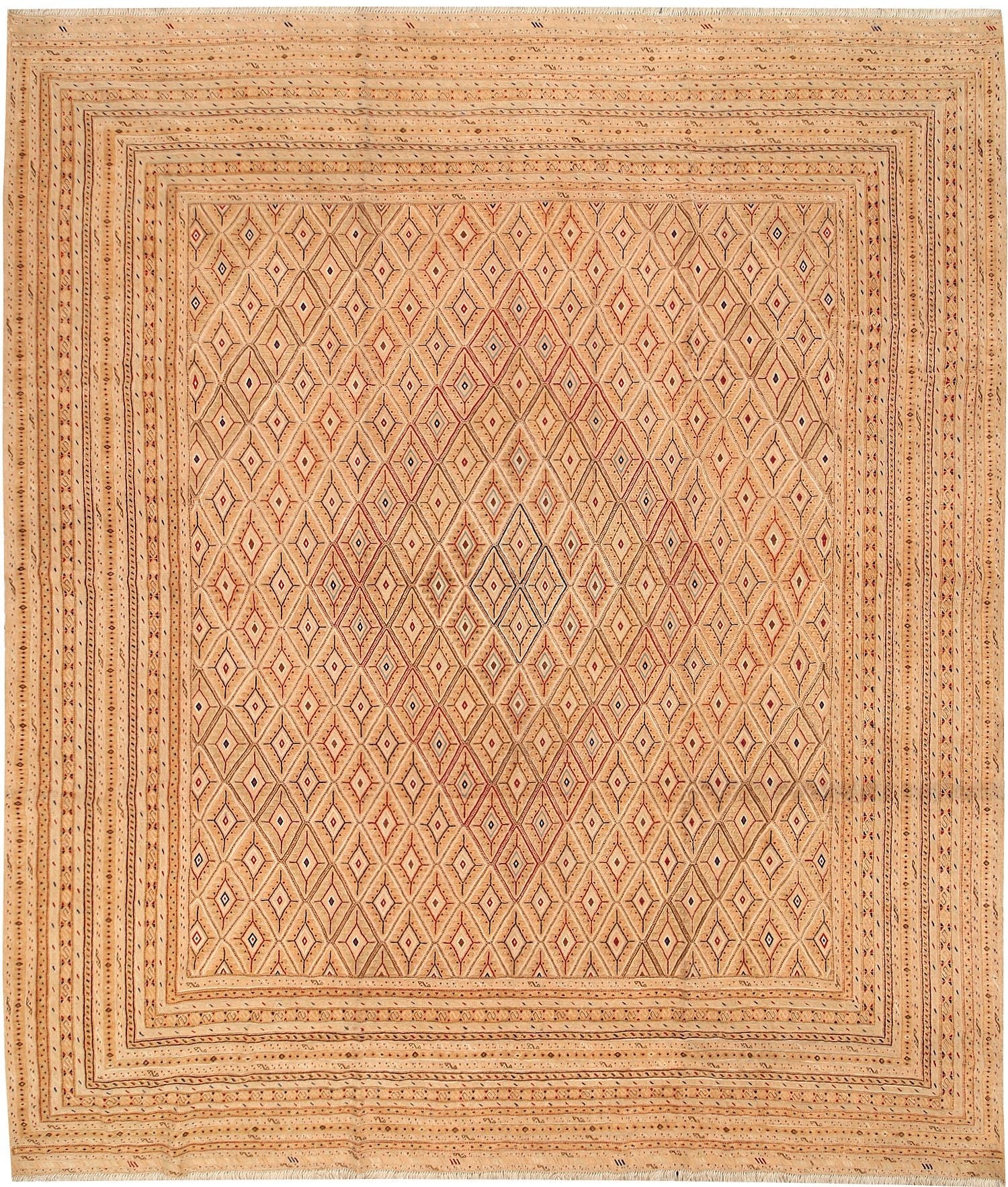 10' X 12' Orange Handmade Nakhunak Afghan Rug Rectangular