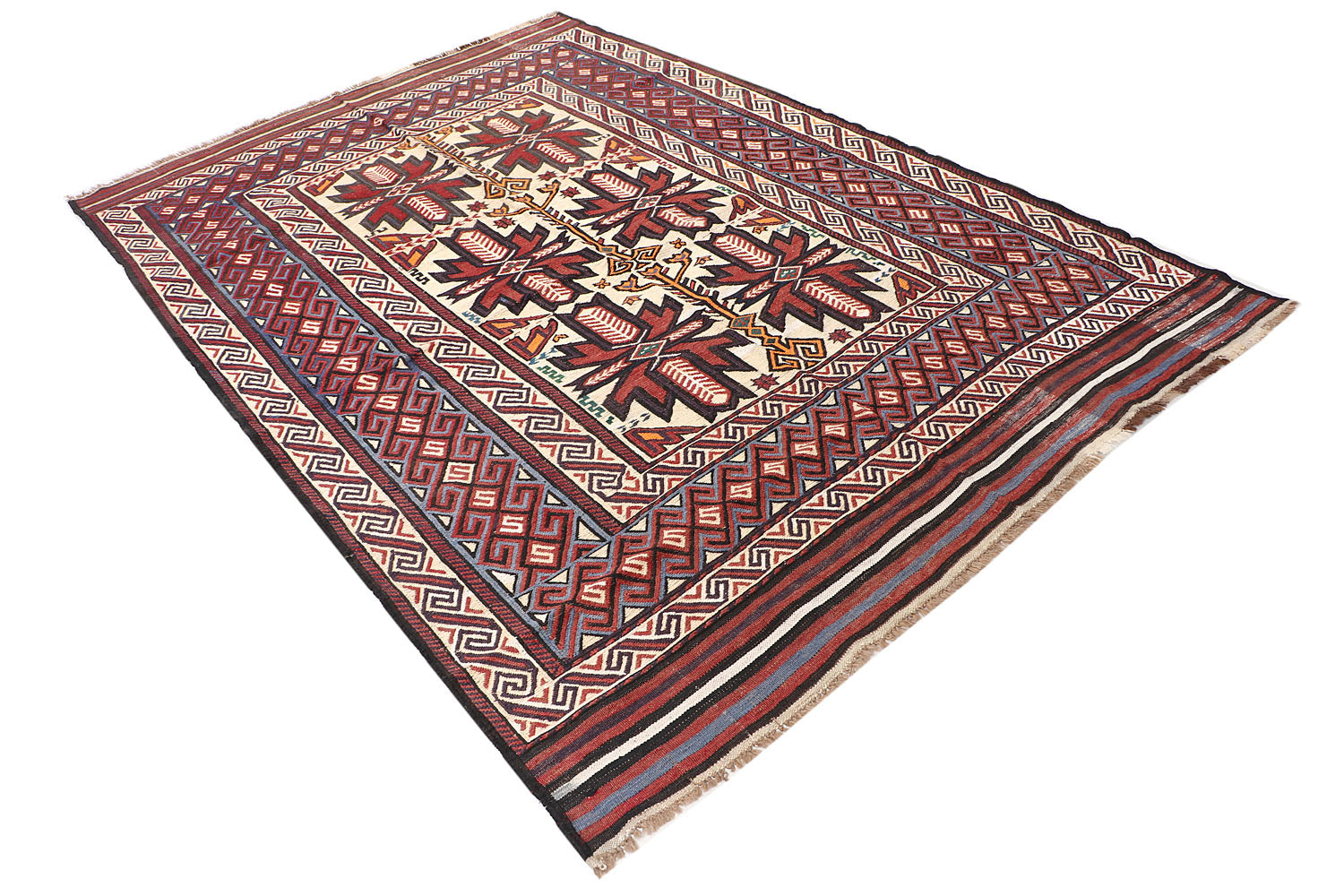 6' x 9' Ivory Handmade Saghari Kilim Rug Rectangular