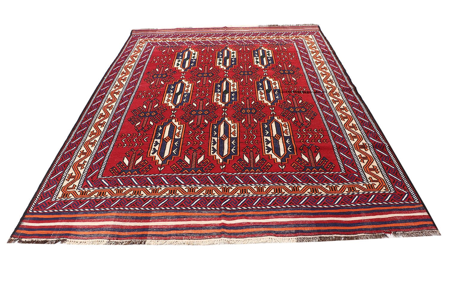 6' x 9' Red Handmade Saghari Kilim Rug Rectangular
