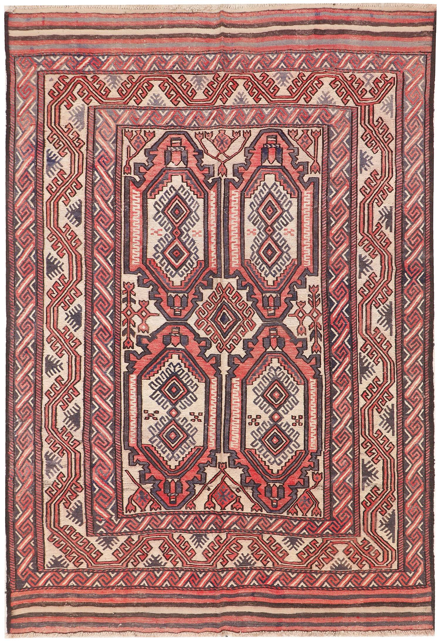 6' x 9' Ivory Handmade Saghari Kilim Rug Rectangular