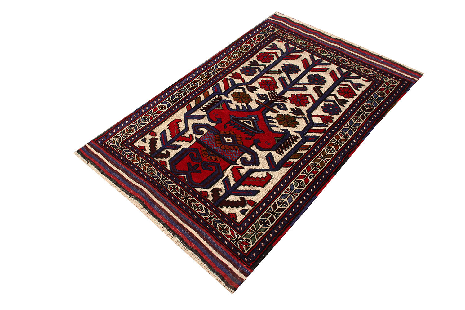 3' x 5' Ivory Handmade Berjista Afghan Rug Rectangular
