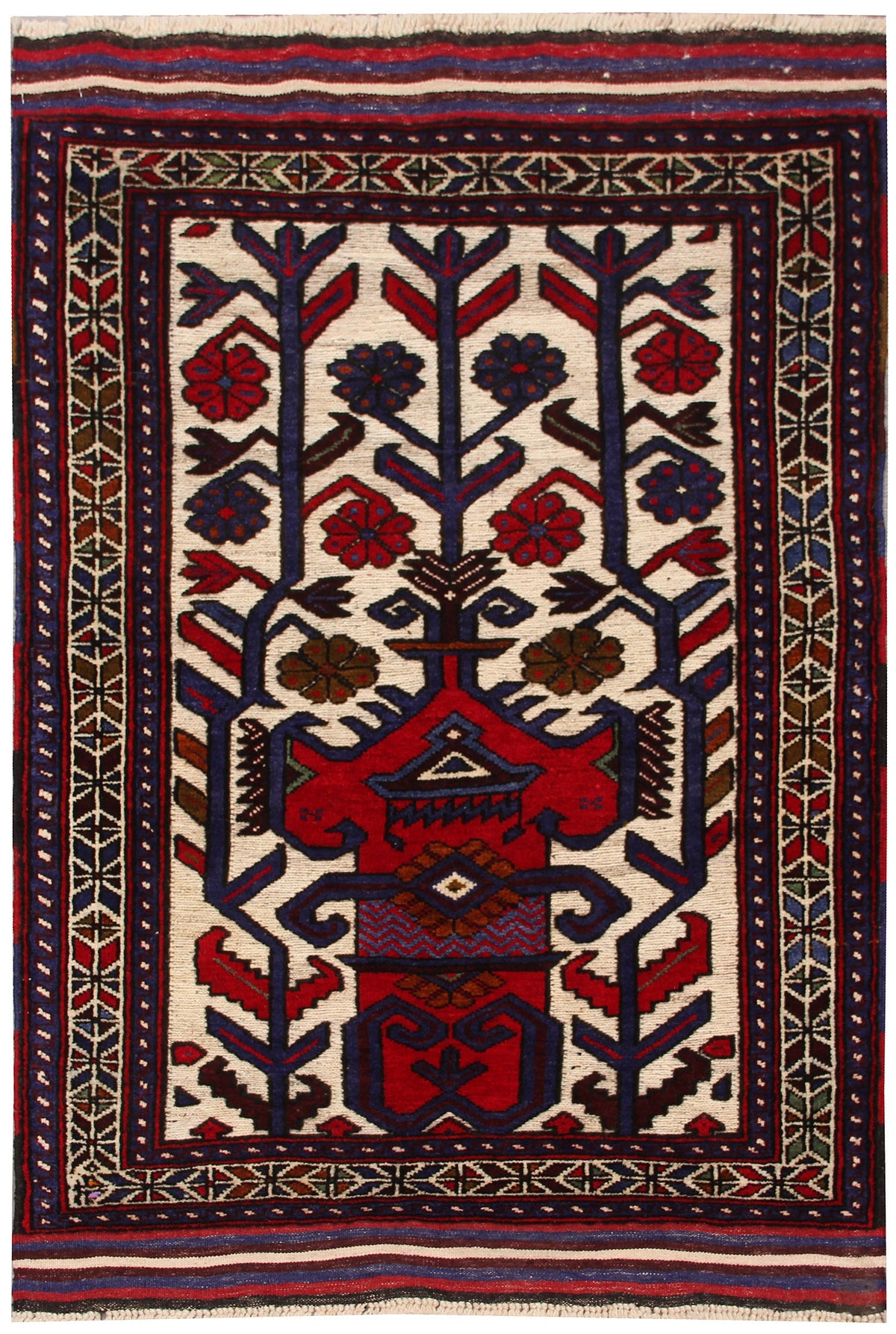 3' x 5' Ivory Handmade Berjista Afghan Rug Rectangular