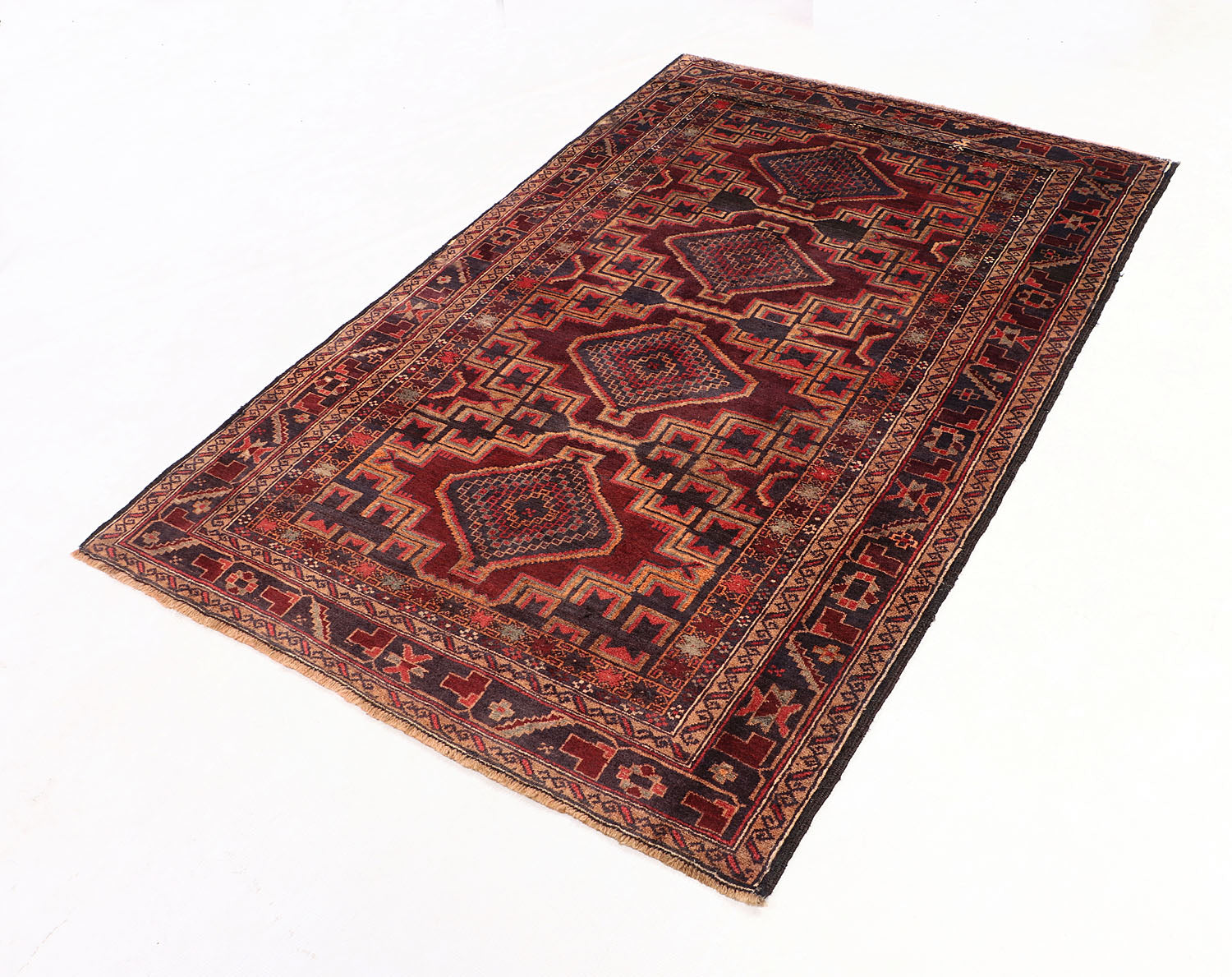 4' 6" x 6' 6 Brown Handmade Adraskan Baluchi Afghan Rug Rectangular