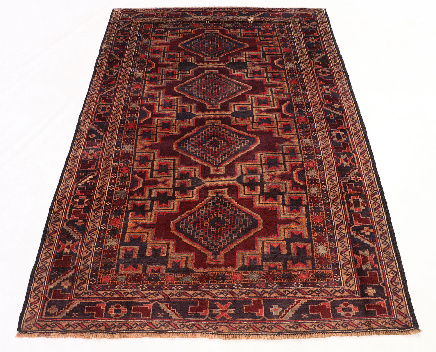 4' 6" x 6' 6 Brown Handmade Adraskan Baluchi Afghan Rug Rectangular