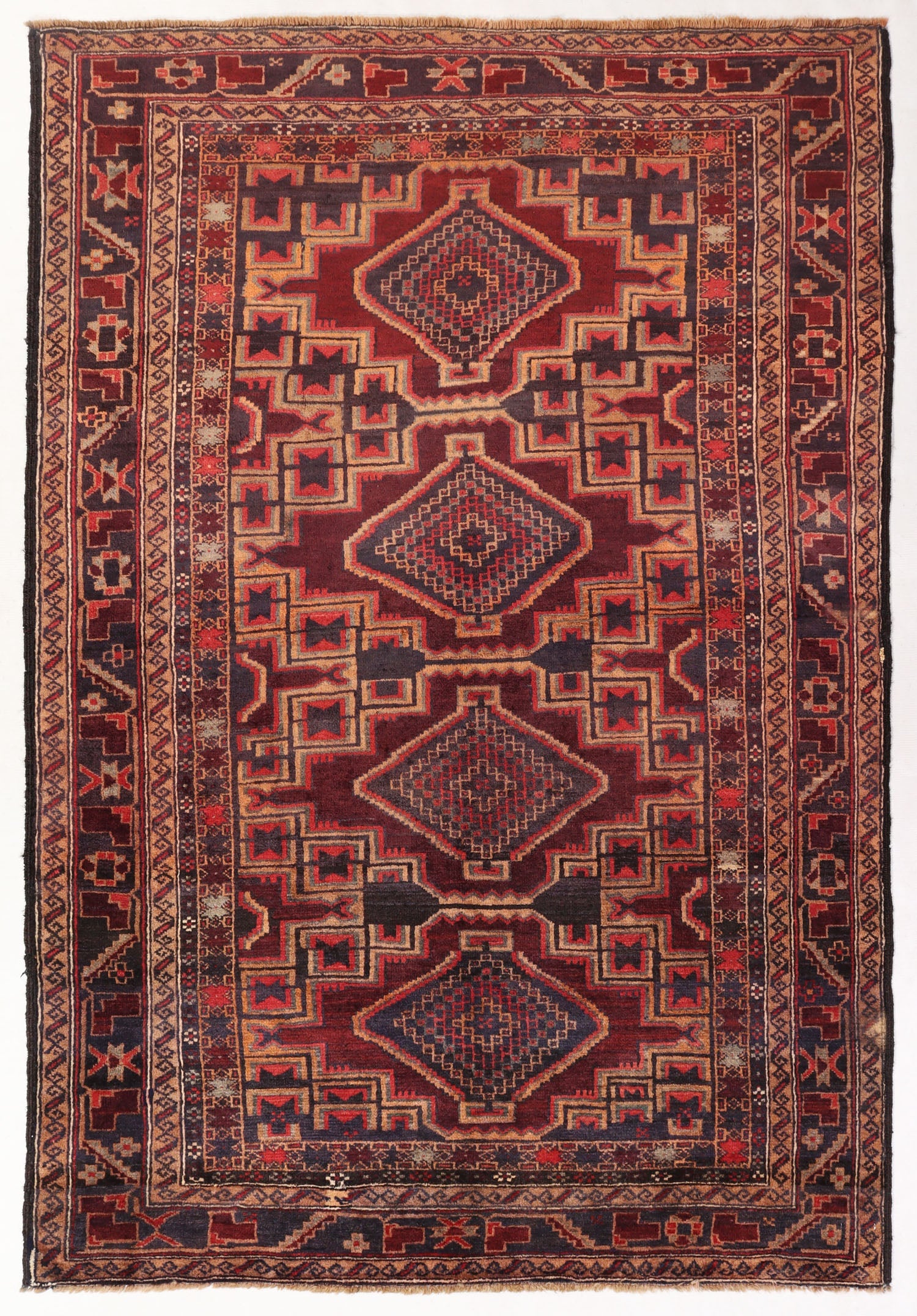 4' 6" x 6' 6 Brown Handmade Adraskan Baluchi Afghan Rug Rectangular