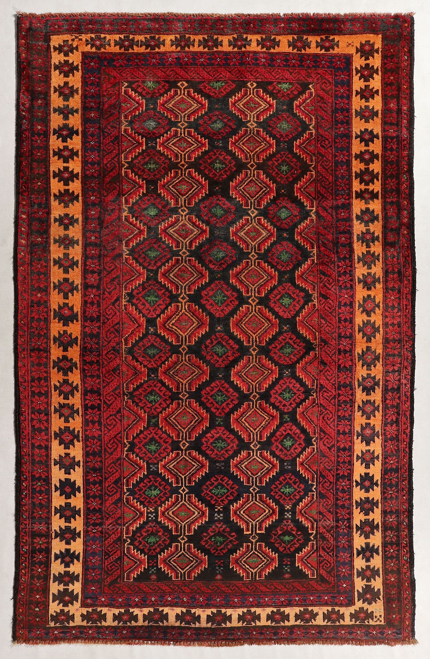 4' x 6' Black Handmade Adraskan Baluchi Afghan Rug Rectangular