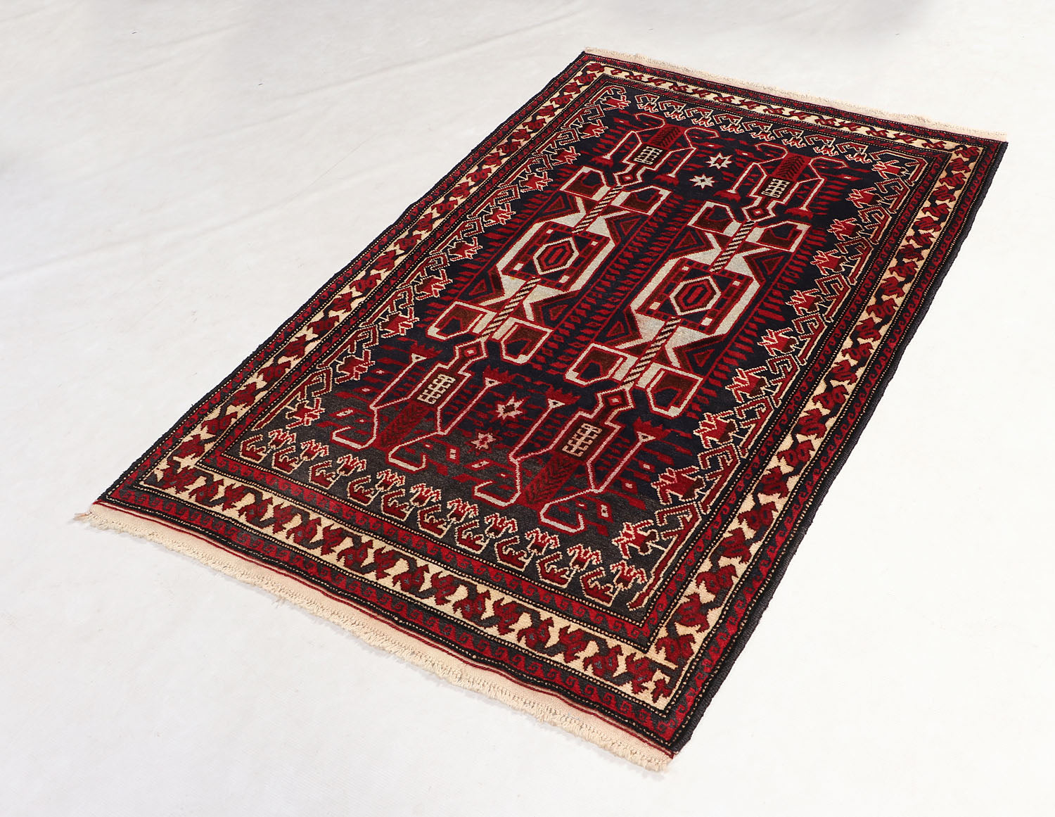 3' x 5' Blue Handmade Adraskan Baluchi Afghan Rug Rectangular
