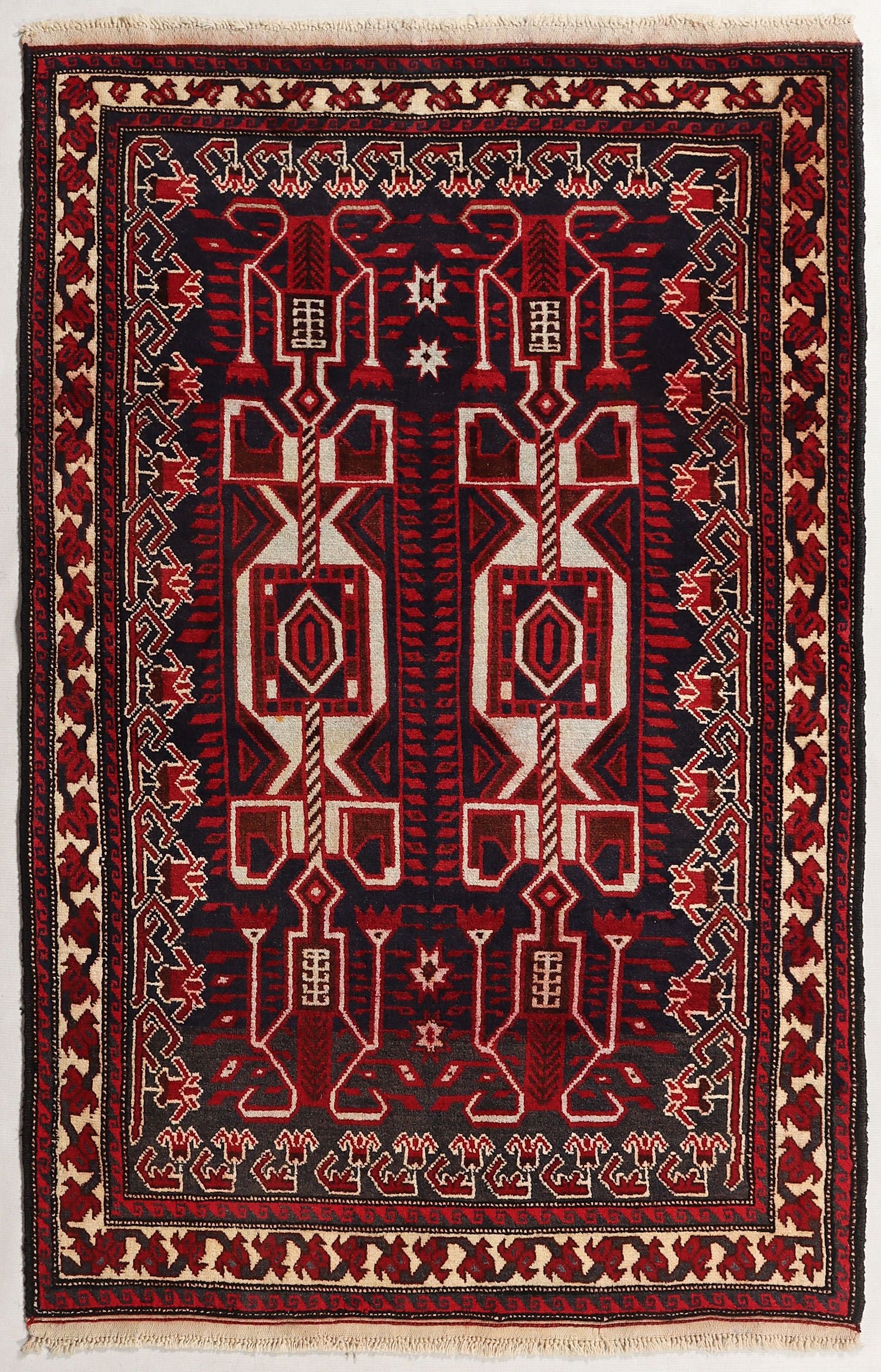 3' x 5' Blue Handmade Adraskan Baluchi Afghan Rug Rectangular