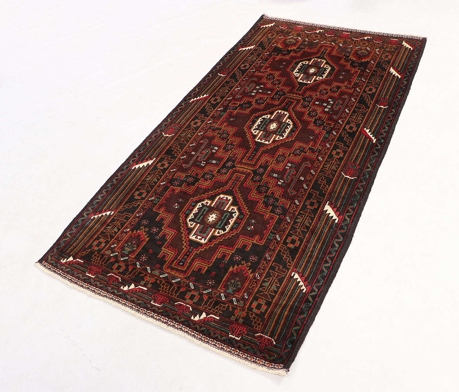Brown Handmade Adraskan Baluchi Afghan Rug Runner