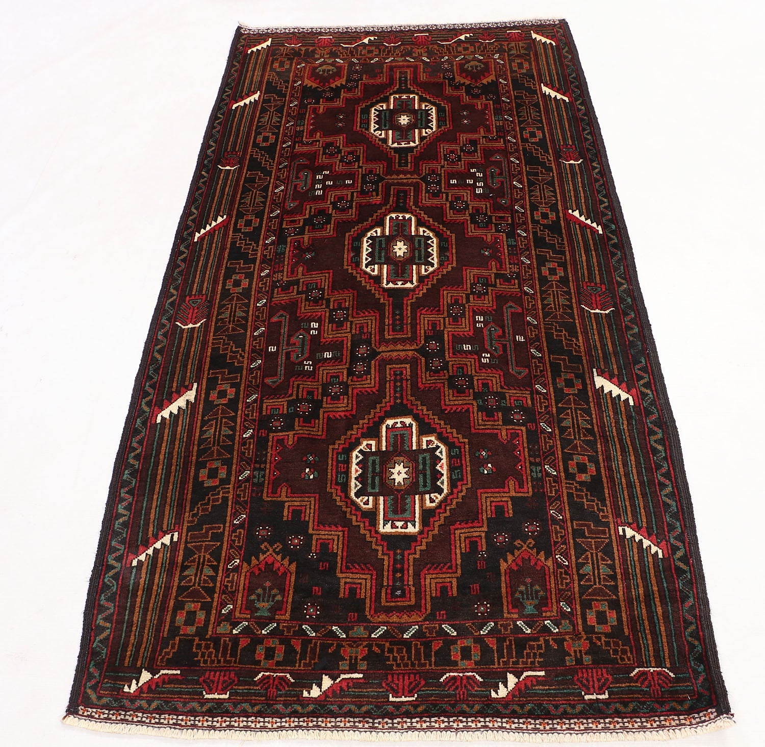 Brown Handmade Adraskan Baluchi Afghan Rug Runner