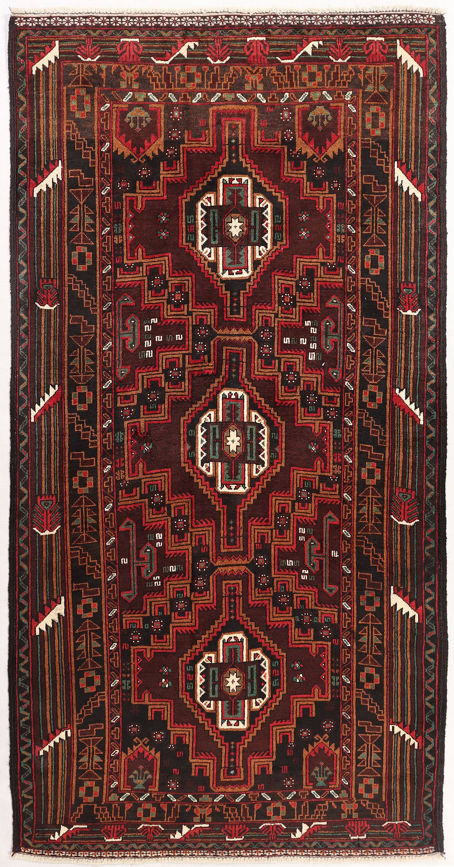 Brown Handmade Adraskan Baluchi Afghan Rug Runner
