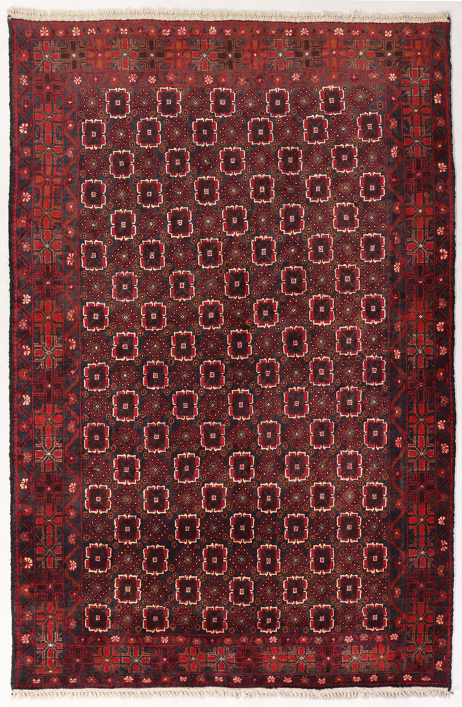 4' 6" x 6' 6 Black Handmade Adraskan Baluchi Afghan Rug Rectangular