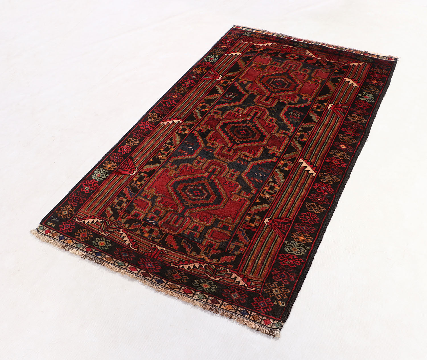 3' x 5' Black Handmade Adraskan Baluchi Afghan Rug Rectangular